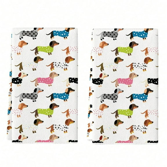 2Pcs Amazing And Cute Dachshund Kitchen Towels Funny Cute Dish Towels Kitchen Hand Towels Tea Towels
