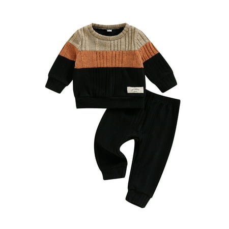 

Baby Sweetie Toddler Baby Boy Clothes Long Sleeve Contrast Color Sweater + Pants 2Pcs Fall Winter Warm Outfits