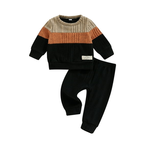 Suealasg Toddler Baby Boy 2Pcs Fall Outfits Long Sleeve Contrast Color Sweater Pants Set 3 6 9 12 18 24 Months Infant Boys Fall Winter Warm Clothes