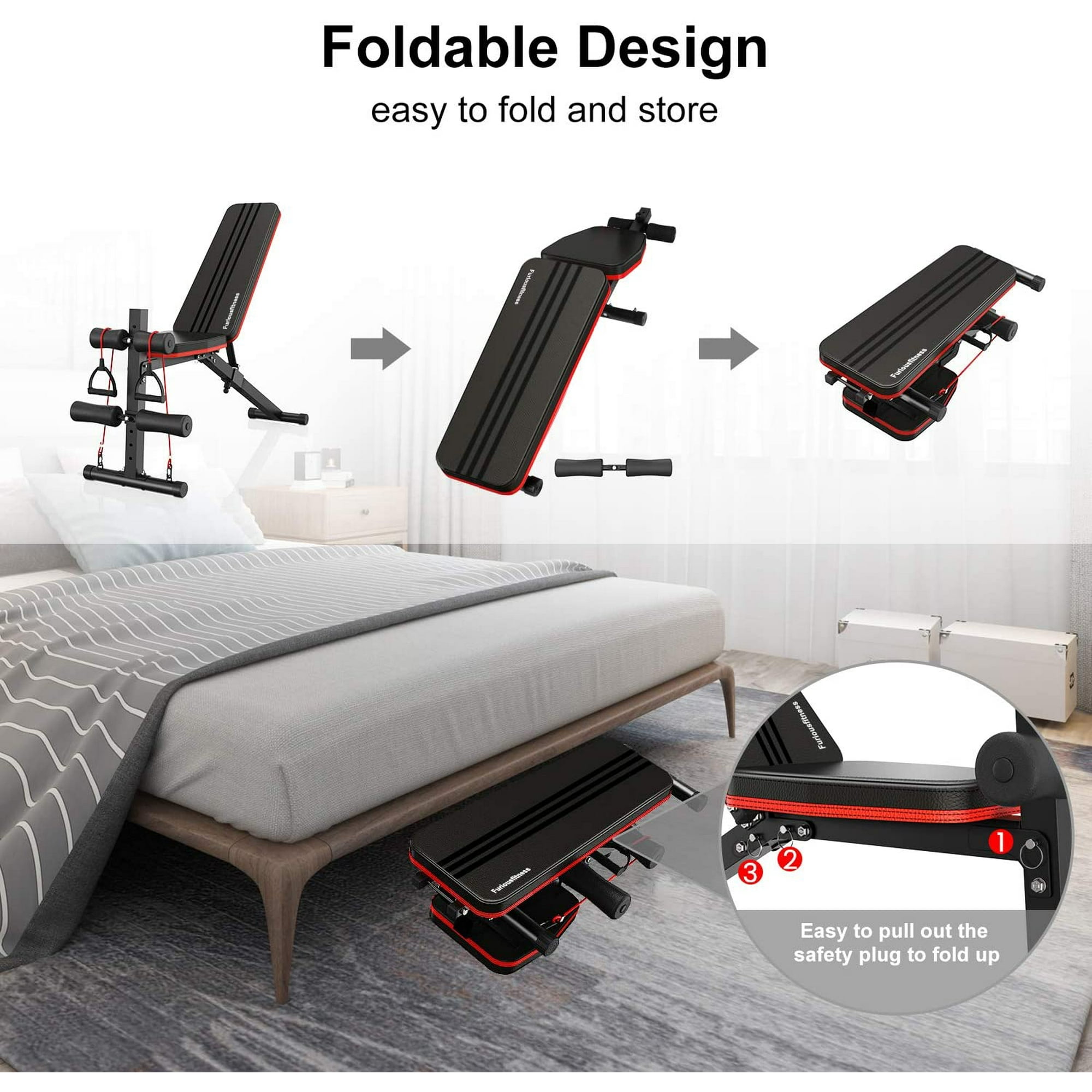 Adjustable Weight Bench 7 Backrest Positions Foldable Full Body Fitness Workout Bench with Resistance Band Weight Lifting Sit Up Incline Decline Training Exercise Bench for Home Gym Walmart