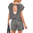 thumbnail image 1 of Mgmyaa Womens 2 Piece Outfits Open Back Crewneck Cap Sleeve Tunic Top Drawstring Short Sets Lounge Athletic Matching Set, 1 of 5