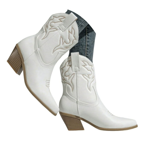 UngA Mid Calf Boots for Women Cowboy Boots for Women Mid Calf Fashion Cowgirl Boots White,6