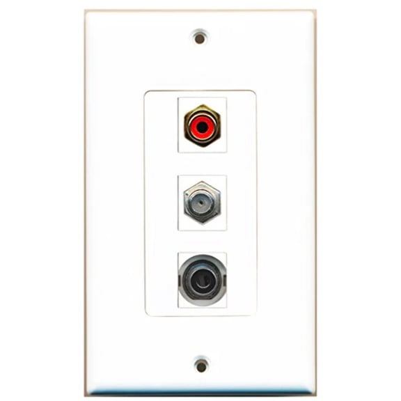 RiteAV - 1 Port RCA Red and 1 Port Coax Cable TV- F-Type and 1 Port 3.5mm Decorative Wall Plate Decorative