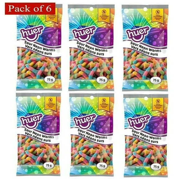 Huer Pocket Pals Sour Neon Worms 75g (Pack of 6) $4.99 ea.