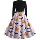 thumbnail image 3 of Vestido vintage de Halloween para mujer, vestido de fiesta con estampado de murciélago y calabaza de manga larga, corte en A y cinturón, 3 of 3
