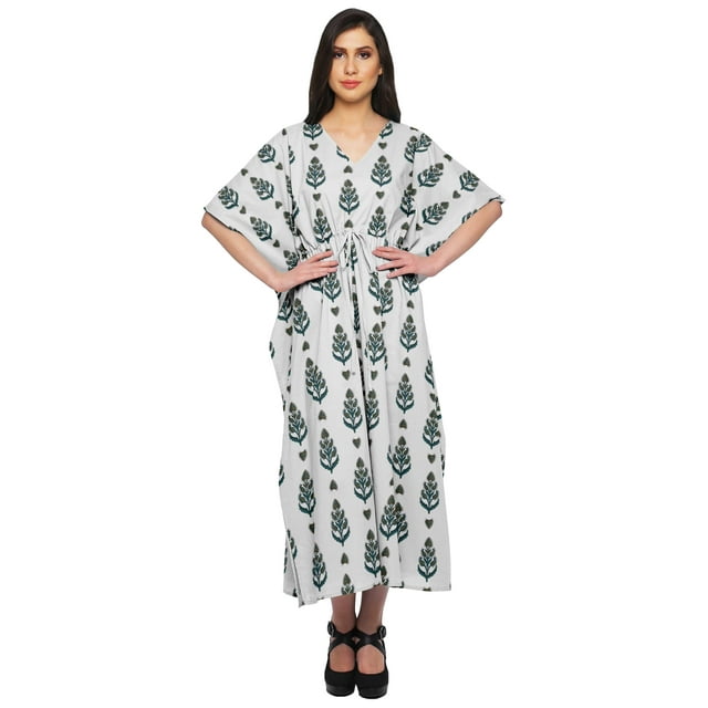 Moomaya Kaftan Long de Plage pour Femmes, Tenue de Plage, Robe de Plage, Couvre-Maillot Bikini, Kaftan, Grande Taille-2TG-3TG