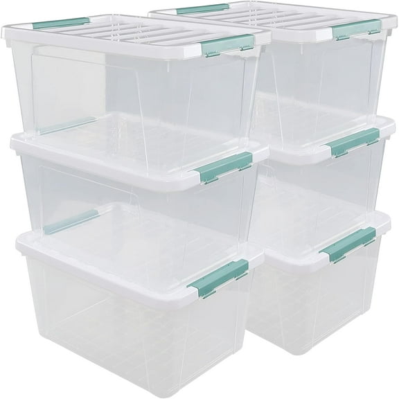 6 Pack 35 Quart Latching Storage Container Box, Large Storage Bins with Lids, Clear