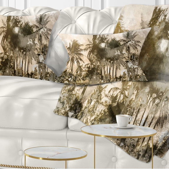 Designart Dark Palms at Sunset - Landscape Printed Throw Pillow - 12x20