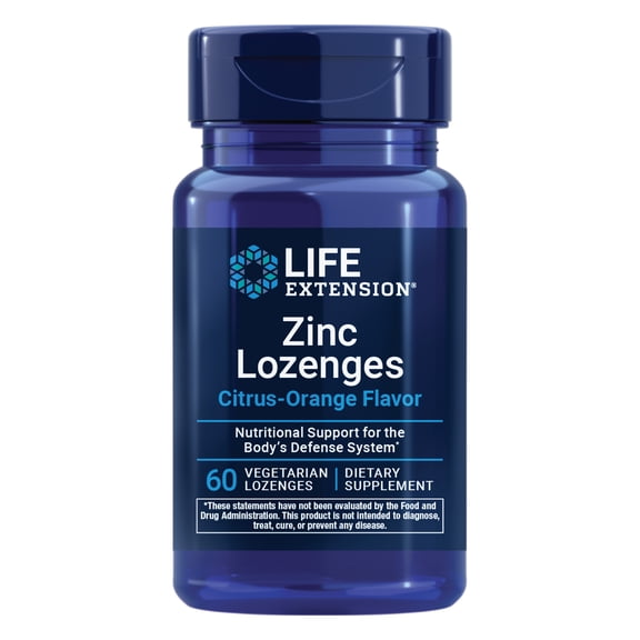 Life Extension Zinc Lozenges, zinc oxide, zinc gluconate, tasty fast-acting immune support, gluten-free, non-GMO, vegetarian, 60 lozenges