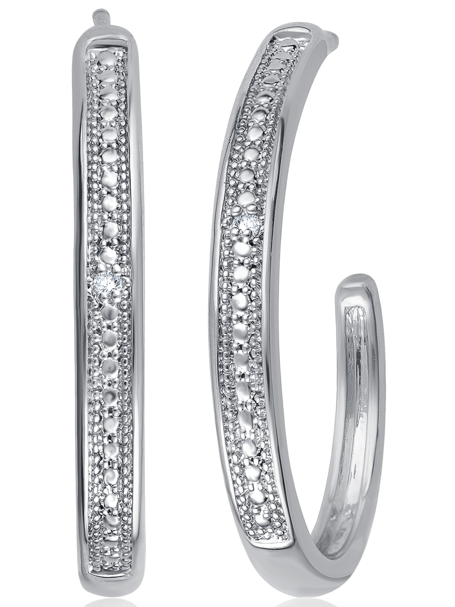 Arista Diamond Accent Women's J-Shape Hoop Earrings in Silver tone over Brass