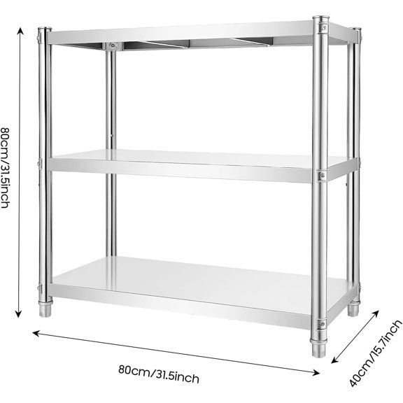 3 Tier Stainless Steel Shelves Heavy Duty Storage Rack Adjustable Kitchen Shelving Organizer with Strong Load Bearing for Garage Bathroom Office and Industrial Use