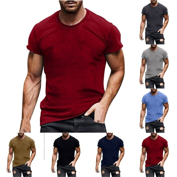 Father Day Sale Deals!YANHAIGONG Mens Big and Tall Solid Color T Shirts,Basic Short Sleeve Mens T Shirts,2024 Summer Basic T-Shirts Men,Casual Round Neck Pullover Fitness Sports T Shirt Blouse