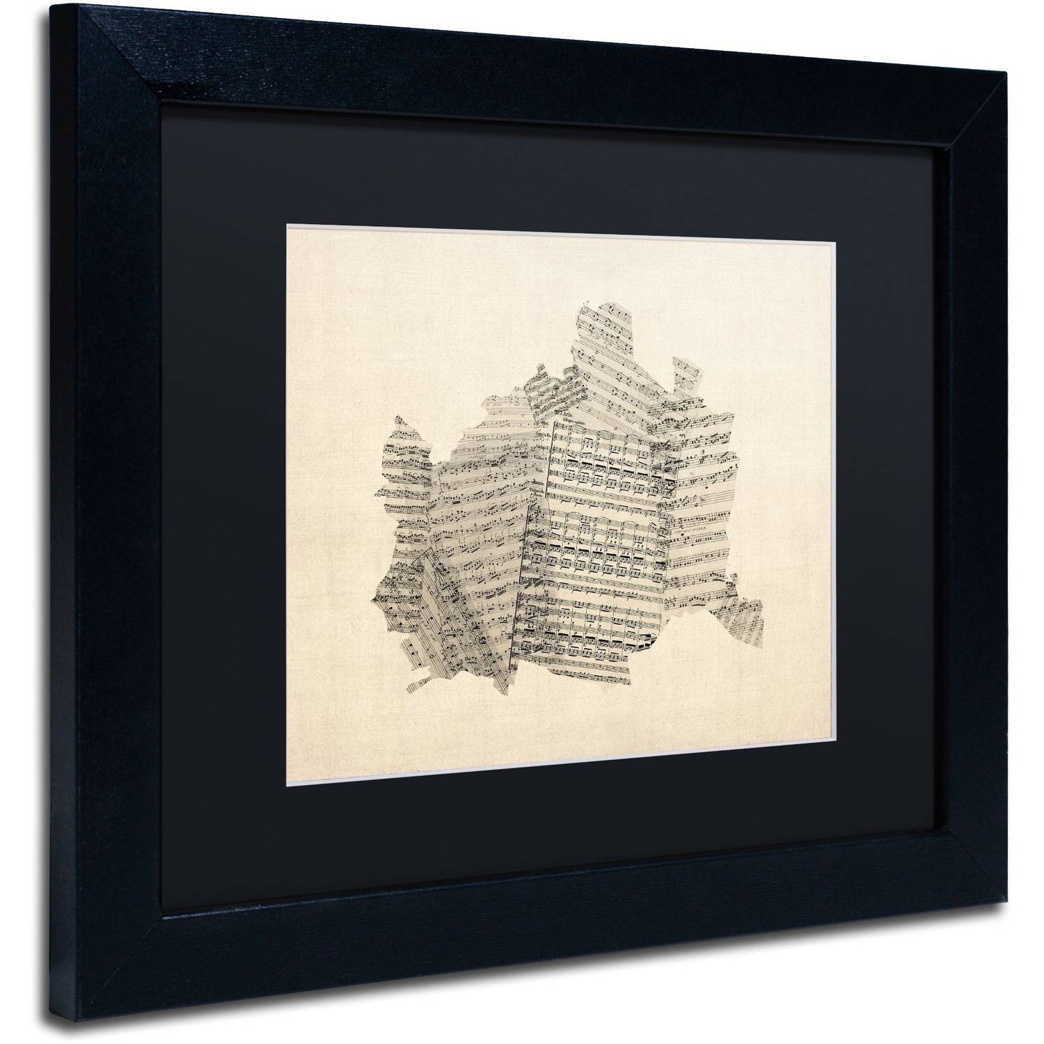 Trademark Fine Art "Old Sheet Music Map of Vienna Austria" Canvas Art by Michael Tompsett Black Matte, Black Frame
