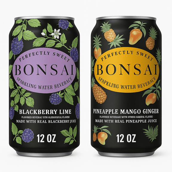 Bonsai Sparkling Water Beverage Variety Pack, Blackberry Lime & Pineapple Mango Ginger, 16 Pack (12 fl oz Cans) – Perfectly Sweet, Made with Real Juice, Naturally Flavored