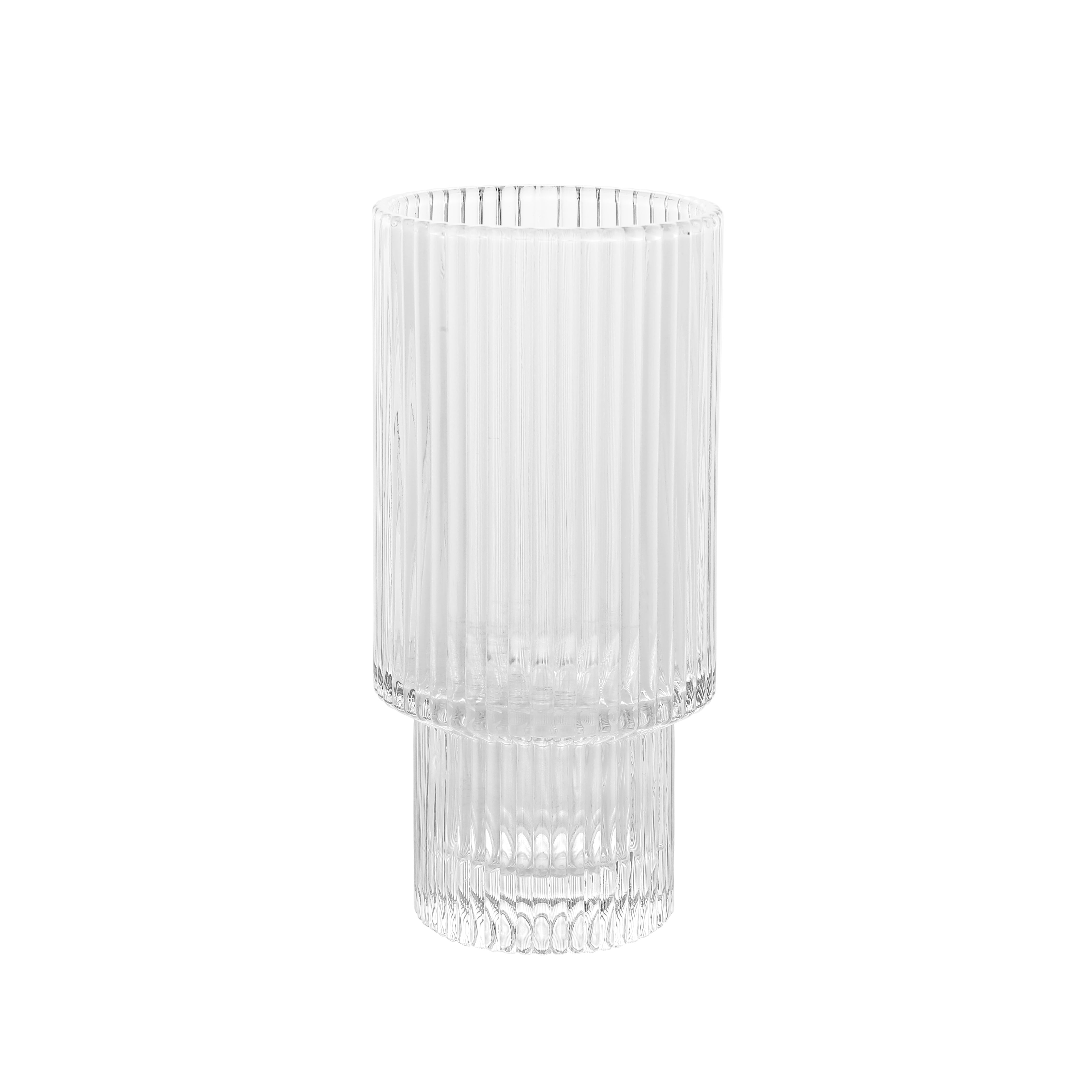 UNBRANDED CRYSTAL GLASS CUPS HEAVY BOTTOM RIBBED GLASSES SET OF 7 TEXTURED