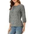 thumbnail image 4 of INSPIRE CHIC Haut pour Femme Manches 3/4 Col Rond Blouse d'Été à Fleurs S Vert Foncé, 4 of 6