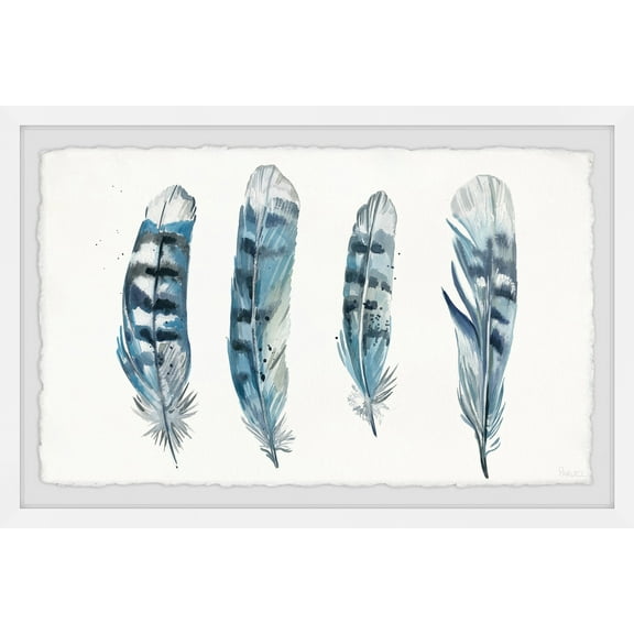 Parvez Taj Blue Striped Feathers II Framed Wall Art