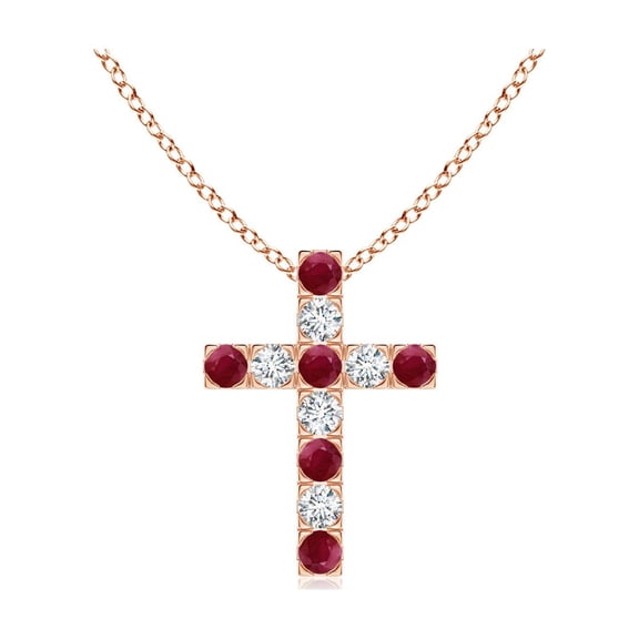 ANGARA Natural Flat Prong-Set Ruby and Diamond Cross Pendant in 14K Rose Gold for Women (Size-2mm) | July Birthstone, Birthday, Anniversary, Jewelry Gift for Women | Natural Ruby Necklace