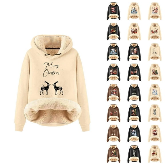 Christmas Cute Reindeer Hoodies for Women 2025 Long Sleeve Heavyweight Hooded Sweatshirt Pullover Tops