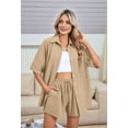 thumbnail image 3 of Women 2 Piece Outfit Summer Short Sleeve Top and Shorts Sweatsuit Set Khaki M, 3 of 6