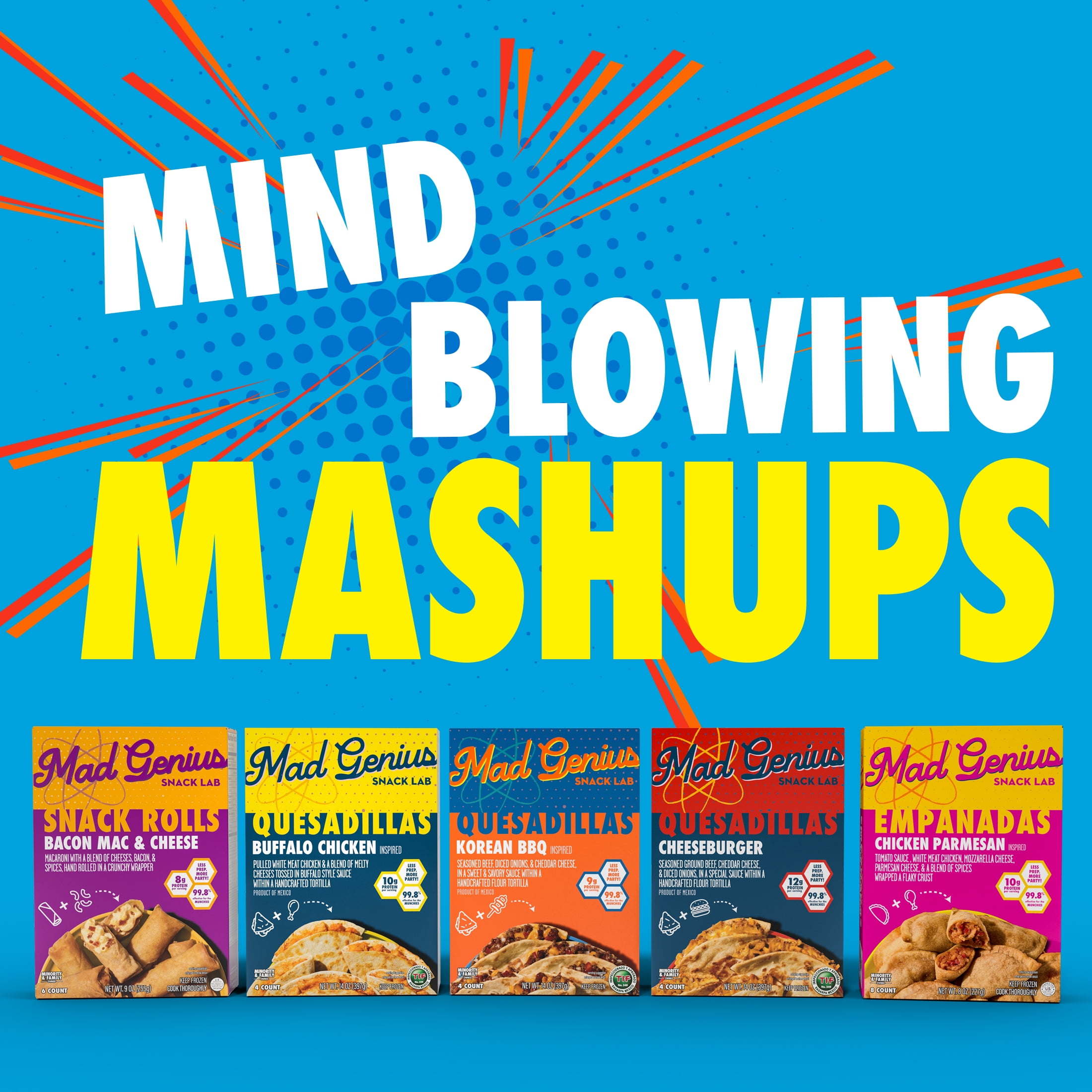 Mad Genius Cheeseburger Quesadillas, 14 oz (Frozen), 12g of Protein per Serving