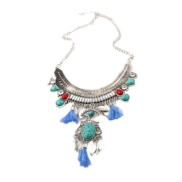 Retro Turquesa Hoja Borla Llamativo Collar Chunky Bubble Bib-Azul jinwen collar vendimia de la declaración