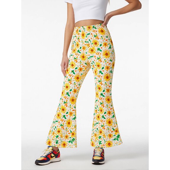 Girls Digital Print Flared Pants, Bell Bottoms Wide Leg Trousers - Casual Slim Fit Leggings for Kids and Teens