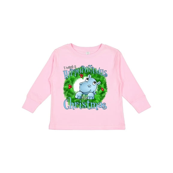 Inktastic I Want a Hippopotamus for Christmas Boys or Girls Long Sleeve Toddler T-Shirt