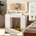 thumbnail image 5 of 44" Vanity Desk with Mirror and Lights, Glass top Makeup Table with Fluted Storage Drawer, Cabinet,3 LED Lights Modes, Power Outlet for Bedroom, 5 of 10