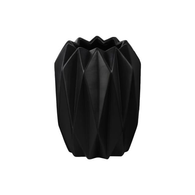 Benjara BM219094 Ribbed Design Ceramic Vase with Uneven Lip, Black - Set of 2