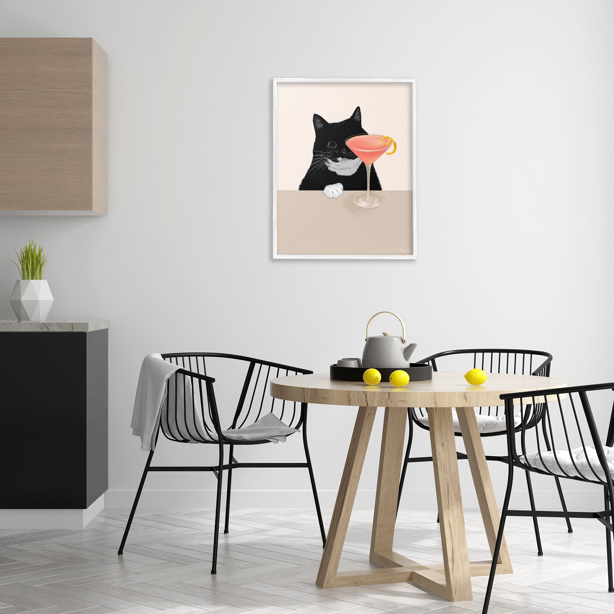 Stupell Industries Cat & Pink Cocktail Food & Beverage Painting White Framed Art Print Wall Art, 24 x 30