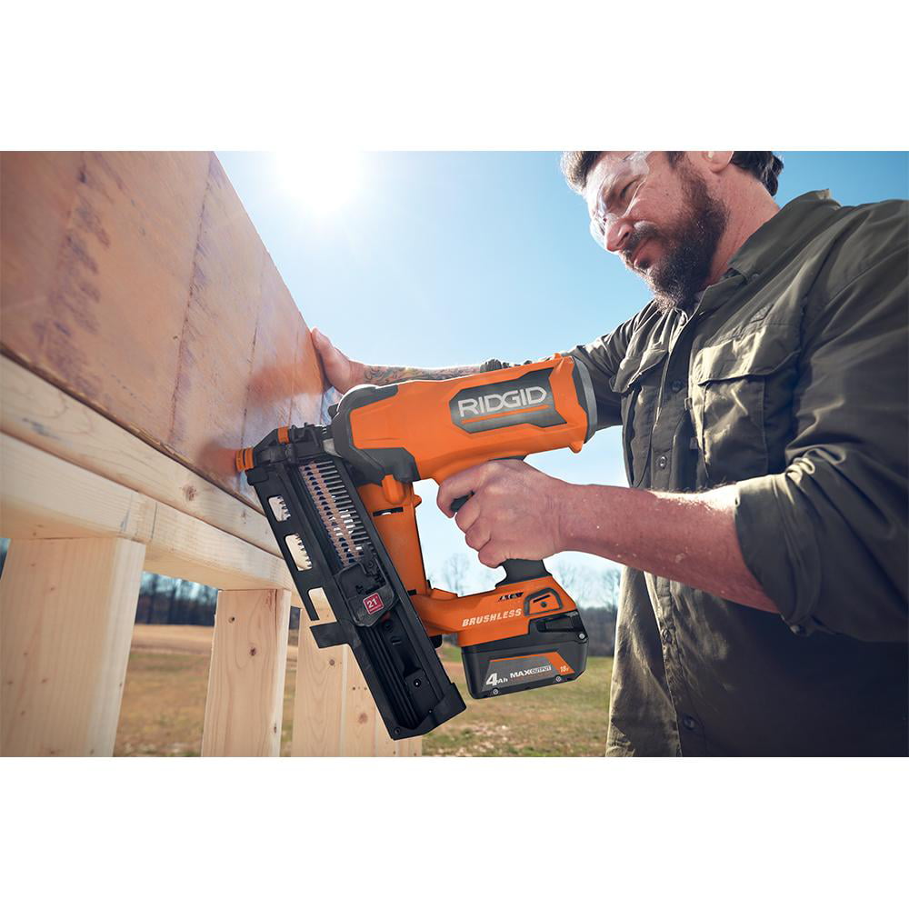 RIDGID R09894B-AC8400802P 18V Lithium-Ion Brushless Cordless 21° 3-1/2 In. Framing  Nailer With 18V Compact Lithium-Ion 2.0 Ah Battery 2-Pack | BigEasyMart.com