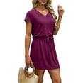 thumbnail image 4 of Summer Dresses for Women 2025 V Neck T Shirt Casual Mini Dresses Tie Waist Sundresses with Pockets, 4 of 6