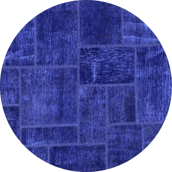 Ahgly Company Machine Washable Indoor Round Patchwork Blue Transitional Area Rugs, 6' Round
