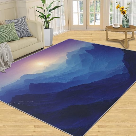 Mountains Rugs for Bedroom, Gradient Colors Area Rug, Abstract Landscape Rugs for Living Room, Washable Rug Non Slip & Low Pile, Indoor Carpet & Home Decor 5 x 6ft