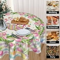 thumbnail image 4 of Happy Easter Round Tablecloth 60inch -Watercolor Spring Flower Tulips Plaid Polyester Table Covers, Washable Indoor Table Cloths Holiday Decor for Farmhouse Kitchen Backyard BBQ Party, 4 of 6