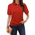 thumbnail image 2 of Dwellite Womens Plus Size Polo Shirts Golf Shirts Button V Neck Collared Short Sleeve Business Casual Tops Red XL, 2 of 5