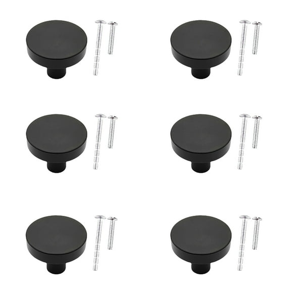 Botattraeck 6 Pcs Kitchen Cabinet Knobs 30mm Round Cabinet Knobs Round Flat Black Cabinet Knobs Matte Black Drawer Knobs with Mounting Screws for Cupboard Closet Drawer Door