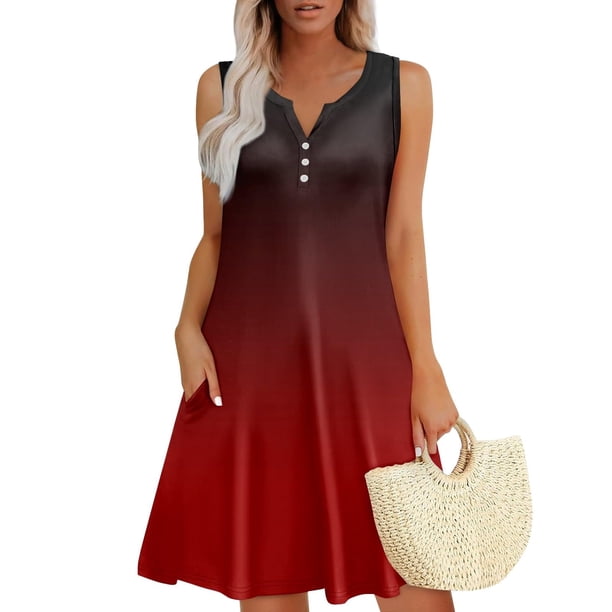 Vestido Corto para las Mujeres de Verano, la Impresión de la Moda de Bolsillo Botón sin Mangas Cuello en V para Casual Y Diario
