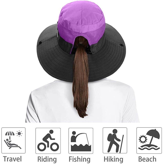 2Pcs Femmes Pêcheur Chapeaux Queue de Cheval UV Protection Chapeau de Soleil à Large Bord Casquettes