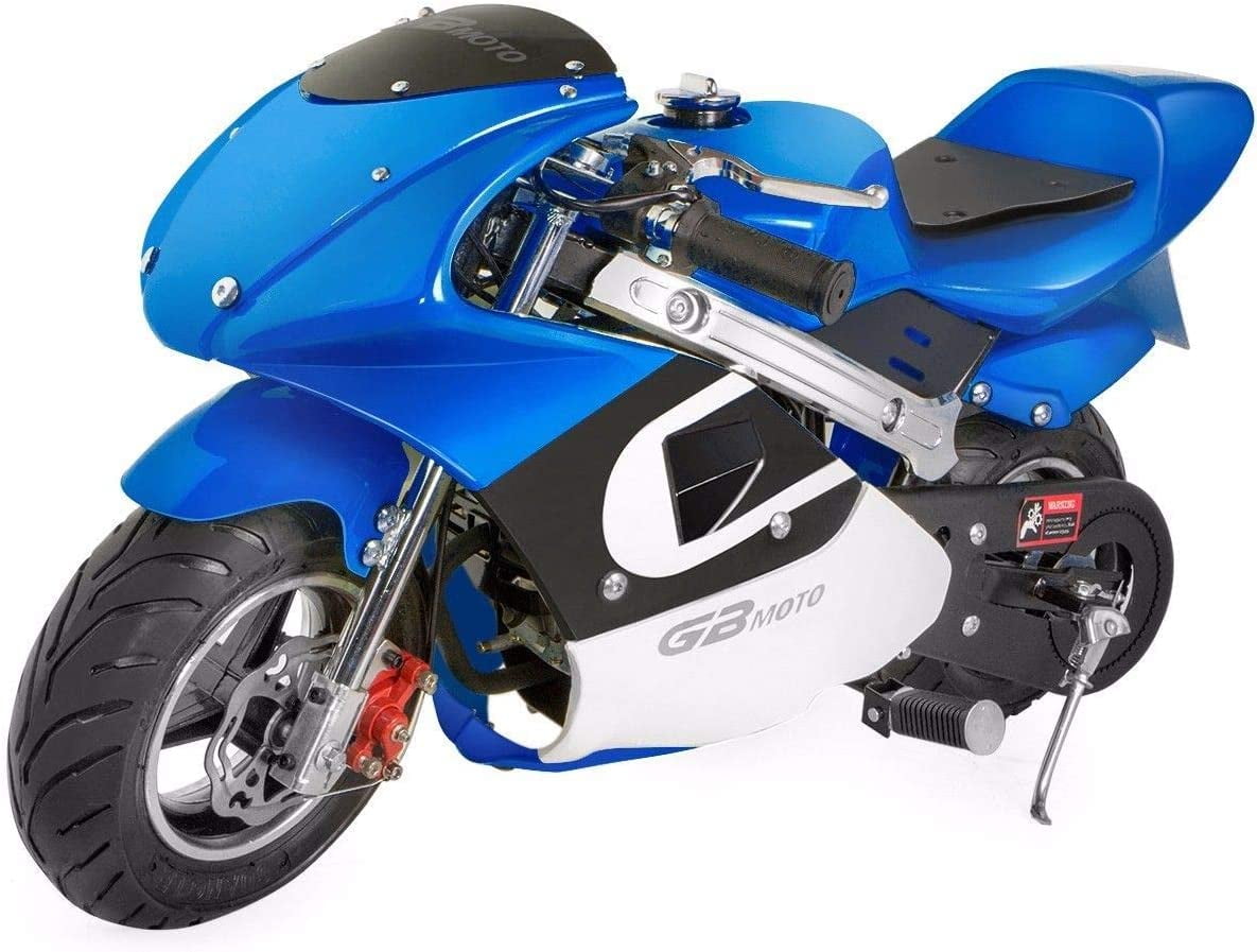 XtremepowerUS 40cc 4-Stroke Pocketbike, EPA Gas Motorbike for Kids, Dual Brake, Ride On Toy, Blue