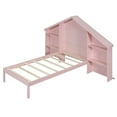 thumbnail image 4 of Platform Bed with Storage Shelves and LED Lights, Solid Wood Twin Size Platform Bed Frame with House-shaped Headboard and Under-Bed Space for Boys Girls Adults, No Box Spring Needed, Pink, 4 of 7