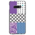 thumbnail image 1 of DistinctInk Clear Shockproof Hybrid Case for Samsung Galaxy S10e (5.8" Screen) - TPU Bumper, Acrylic Back, Tempered Glass Screen Protector - Purple Teal Grey Patterns, 1 of 2