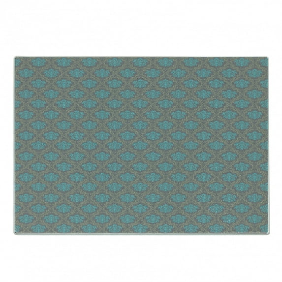 Damask Cutting Board, Venetian Style Damask Swirled Lines and Blossoms Italian Flourish, Decorative Tempered Glass Cutting and Serving Board, Small Size, Cocoa Sky Blue Yellow, by Ambesonne