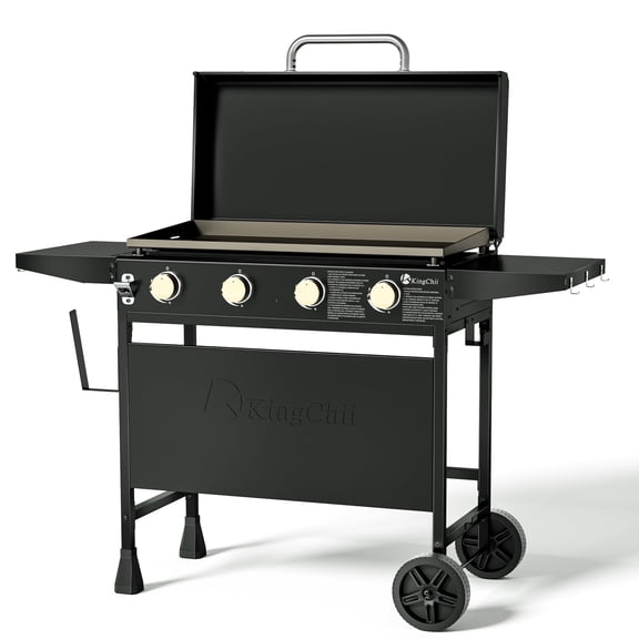 KingChii 4-Burner 30.6" Propane Griddle Outdoor Flat Top Gas Grill Griddle with Hard Cover for Camping, Tailgating, BBQ, Parties, Backyard & Patio