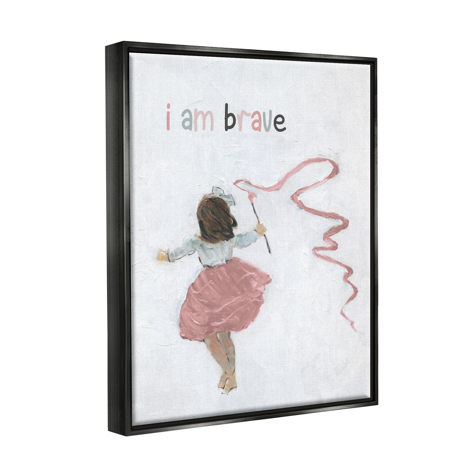 Stupell Industries I Am Brave Uplifting Child Running Playing Painting Graphic Art Luster Gray Floating Framed Canvas Print Wall Art, Design by Sally Swatland