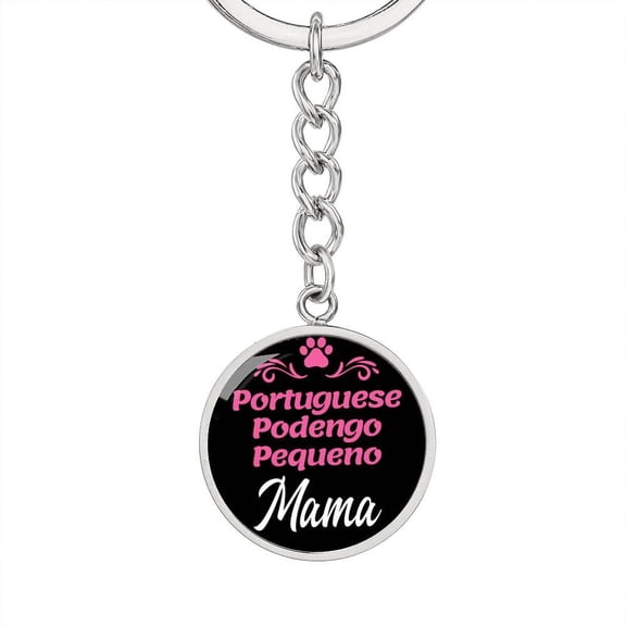Dog Mom Keyring Portuguese Podengo Pequeno Mama Circle Keychain Stainless Steel or 18k Gold