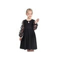thumbnail image 2 of Girls Dress Black Floral Lace Sheer Mesh Long Sleeve Hollow V-back 8 Years, 2 of 6