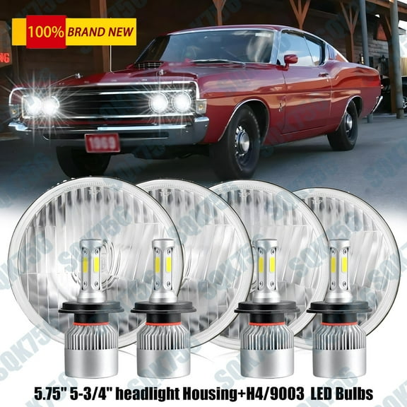 4PCS 5-3/4" 5.75 Inch Round GLASS Clear Lens LED Headlights High Low Beam