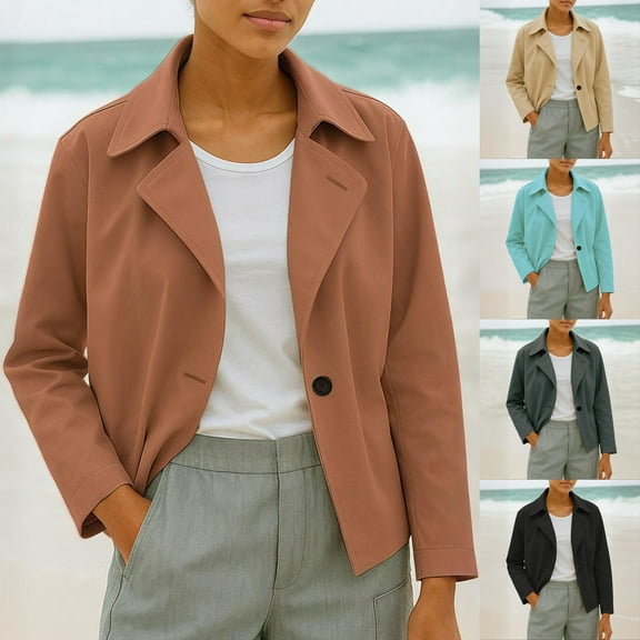 HomeDM Women's Work Blazer Casual Business Lapel Collar One Button Long Sleeve Jacket Office Suit Blazer, Brown